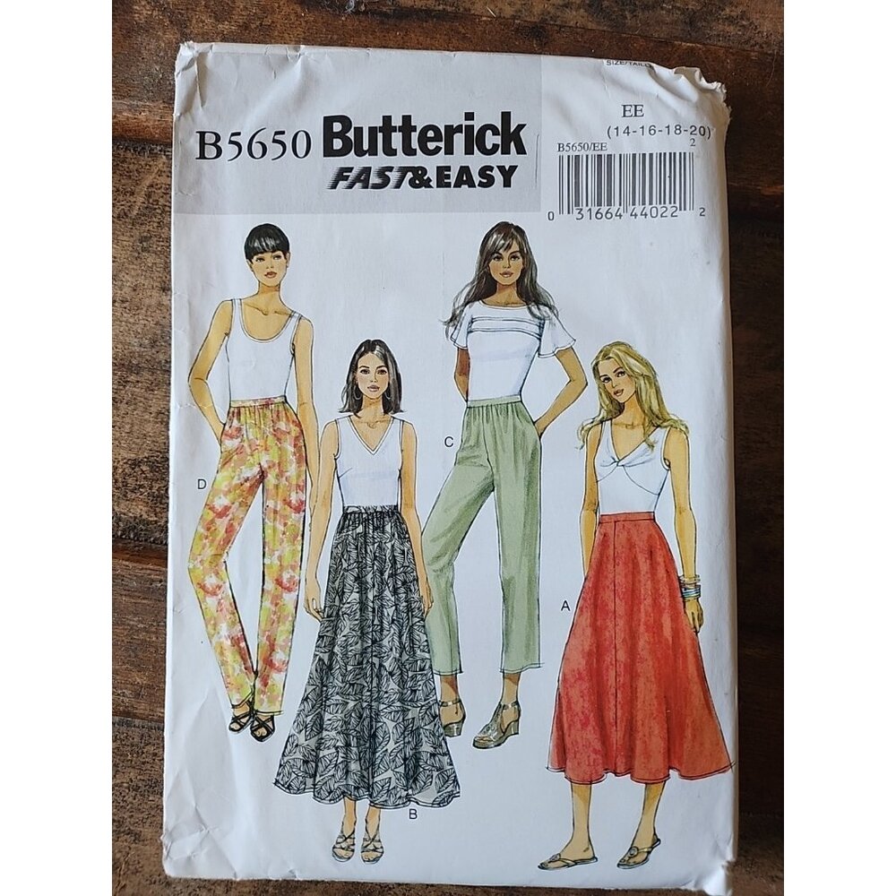 5650 Butterick SEWING Pattern UNCUT Flared Skirt Tapered Pants EE 14 16 18 20